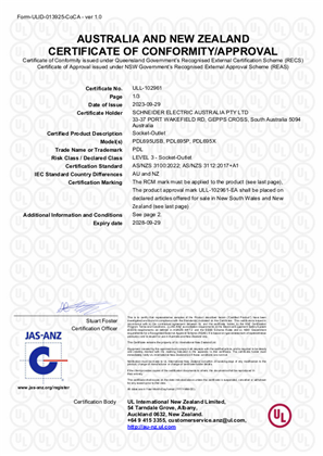 PDL, 695 double switched socket series, Certificate, RCM, ULNZ LTD