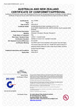 PDL, PDL692 twin socket outlet, Certificate, RCM, ULNZ LTD