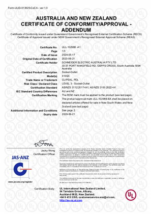 Clipsal, 413QC quick connect socket outlets, Certificate, RCM, ULNZ LTD