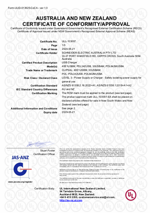 Clipsal and PDL, USB charging mechanism, Certificate, RCM, ULNZ LTD