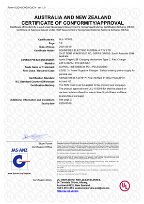 Clipsal 40E1USBCM and PDL342USBC, power supply, Certificate, RCM, ULNZ LTD