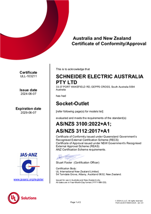 Clipsal Solis, double switched socket with USB charger, Certificate, RCM, ULNZ LTD