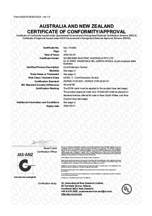 56 Series, Socket Cord Extension, Certificate, RCM, ULNZ LTD