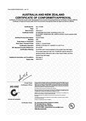 Clipsal, 25D socket outlets, Certificate, RCM, ULNZ LTD