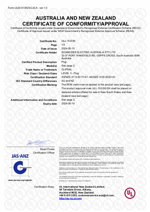 Clipsal, 492 and 439S series rewireable plugs, Certificate, RCM, ULNZ LTD