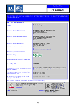 Canalis KBC Certificate LCIE according to IEC 61439-6