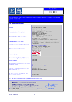 CB Certificate for SC420I and SC620I as per IEC62040-1:2021