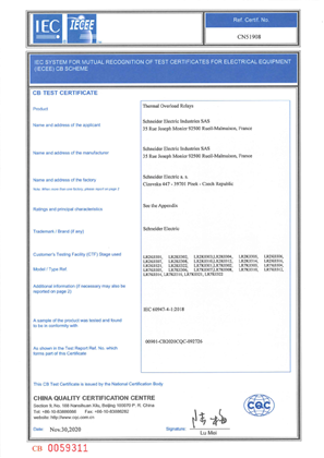 CB Certificate TeSys K_LR2K,LR7K