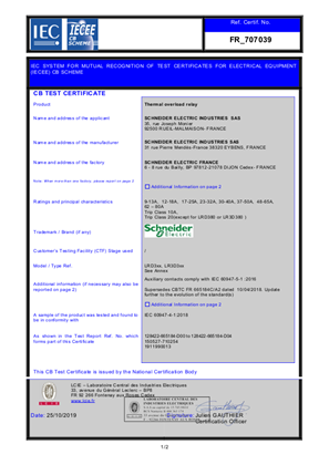 CB Certificate TeSys D -LRD313-380