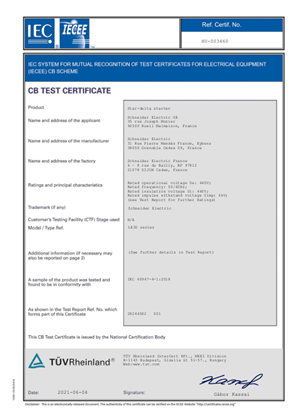 CB_Certificate_TeSys Enclosed motor starter_LE3D