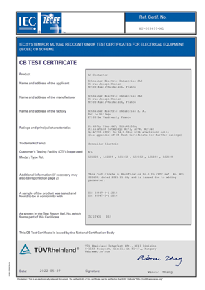 CB Certificate TeSys D -LC1D25-38&LC2D25-38_electronic_Le Vaudreuil