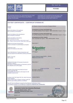 EVlink Parking - EVF2 EVW2 - CB Certificate - IEC 61851