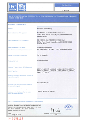 CB Certificate TeSys F - LR9F5_LR9D