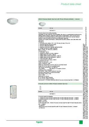 ARGUS Presence detector Dual-Tech with PIR and Ultrasonic detection - 1 channel/IR remote control-Technical leaflet
