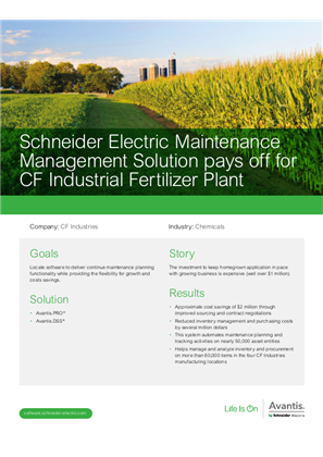 Schneider Electric Maintenance Management Solution pays off for CF Industrial Fertilizer Plant