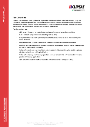 Technical Specifications - Fan Controllers