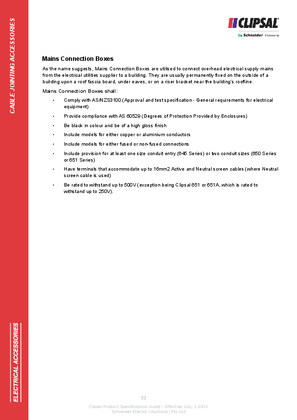 Technical Specifications - Mains Connection Boxes