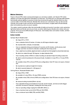 Technical Specifications - Motion Detectors - Indoor