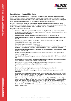 Technical Specifications - Socket Outlets - Classic C2000 Series