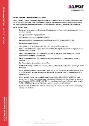 Technical Specifications - Socket Outlets - Modena M8000 Series