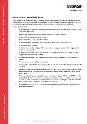 Technical Specifications - Socket Outlets - Strato S8000 Series
