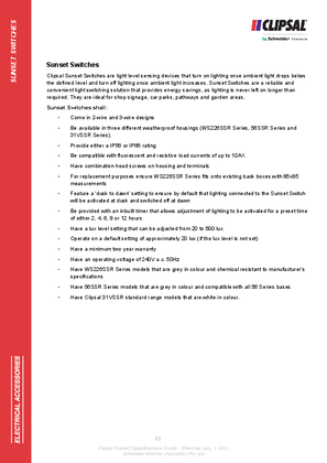 Technical Specifications - Sunset Switches