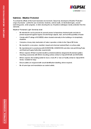 Technical Specifications - Switches - Weather Protected