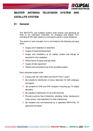 Technical Specifications - MATV Specification