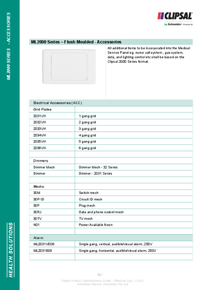 Technical Specifications - ML2000 Series - Flush Moulded - Accessories