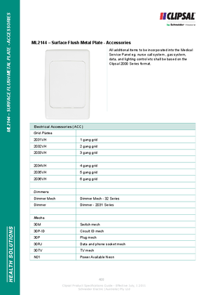 Technical Specifications - ML2144 - Surface Flush Metal Plate - Accessories