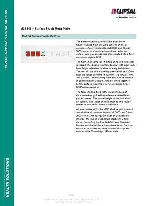 Technical Specifications - ML2144 - Surface Flush Metal Plate