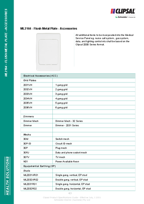 Technical Specifications - ML2164 - Flush Metal Plate - Accessories