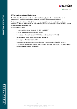 Technical Specifications - 67 Series International Switchgear