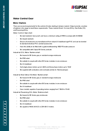 Technical Specifications - Motor Control Gear