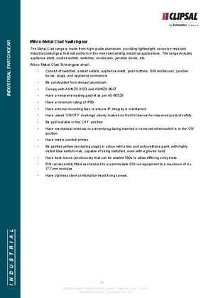 Technical Specifications - Wilco Metal Clad Switchgear