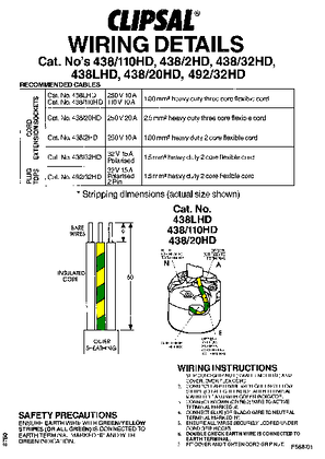 Wiring Instructions - 438/110HD, 438/2HD, 438/32HD, 438LHD, 438/20HD, 492/32HD - F588/01