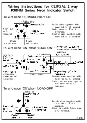 Wiring Instructions - P30NM Series neon indicator switch - F270