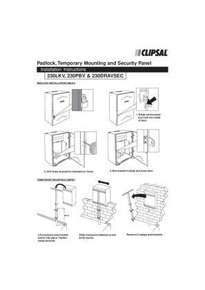 Installation Instructions - 230LKV, 230PBV and 230DRAVSEC padlock, temporary mounting and security panel - F1077/05