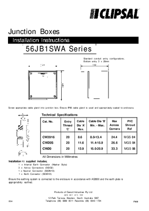 Installation Instructions - 56JB1SWA series junction boxes - F1505