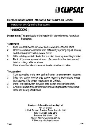 Installation and Operating Instructions - 66SO___G Replacement Socket Interior  - F1246