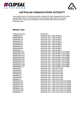 General Instructions - 30RJ88SMA5 series, RJ885SMA5 series ACA Compliance