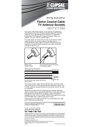 Installation Instructions - 30TV75M Antenna Socket, 16256
