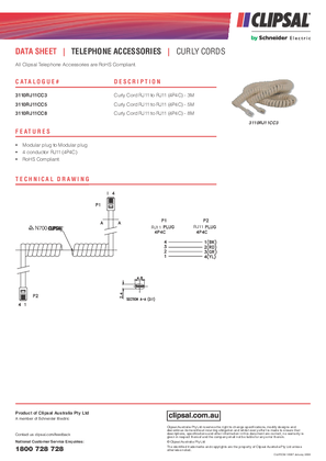Product Data Sheet - 3110RJ11CC3, 3110RJ11CC5, 3110RJ11CC8, Curly Cords RJ11 to RJ11, 16097