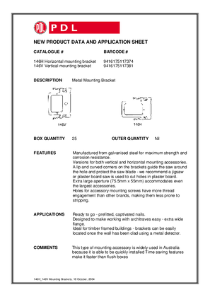Product Data Sheet - 146H & 146V Metal Mouting Bracket