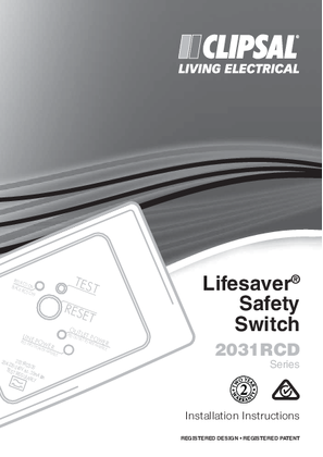 Installation Instructions - F2096/2 - 2031RCD Series Lifesaver Safety Switch, 16075