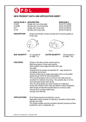 Product Data Sheet - Single and Double surface sockets with mounting plates or fixing nails