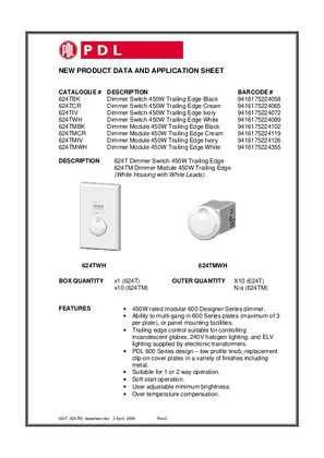 Product Data Sheet - 624TM Trailing Edge Dimmer Control Module and 624T Trailing Edge Dimmer Control Switch