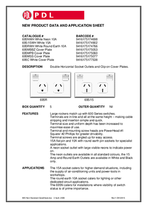 Product Data Sheet - 695N 695/15 695R 695M 695C 600 Series Horizontal Double Socket and Clip-on Cover Plates, 12615