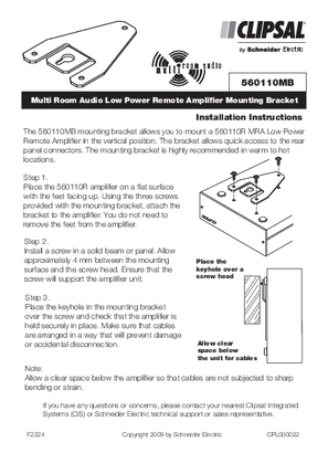 Installation Instructions - F2224 - C-Bus Multi Room Audio Low Power Remote Amplifier Mounting Bracket.