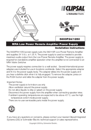 Installation Instructions - F2223 - C-Bus Multi Room Audio Low Power Remote Amplifier Power Supply.